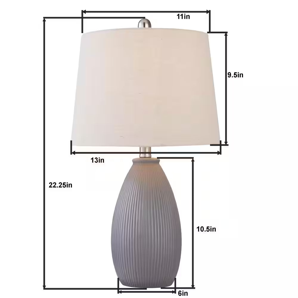 Sacramento 22.25 In. Gray Ceramic Dimmable Table Lamp with Teal
