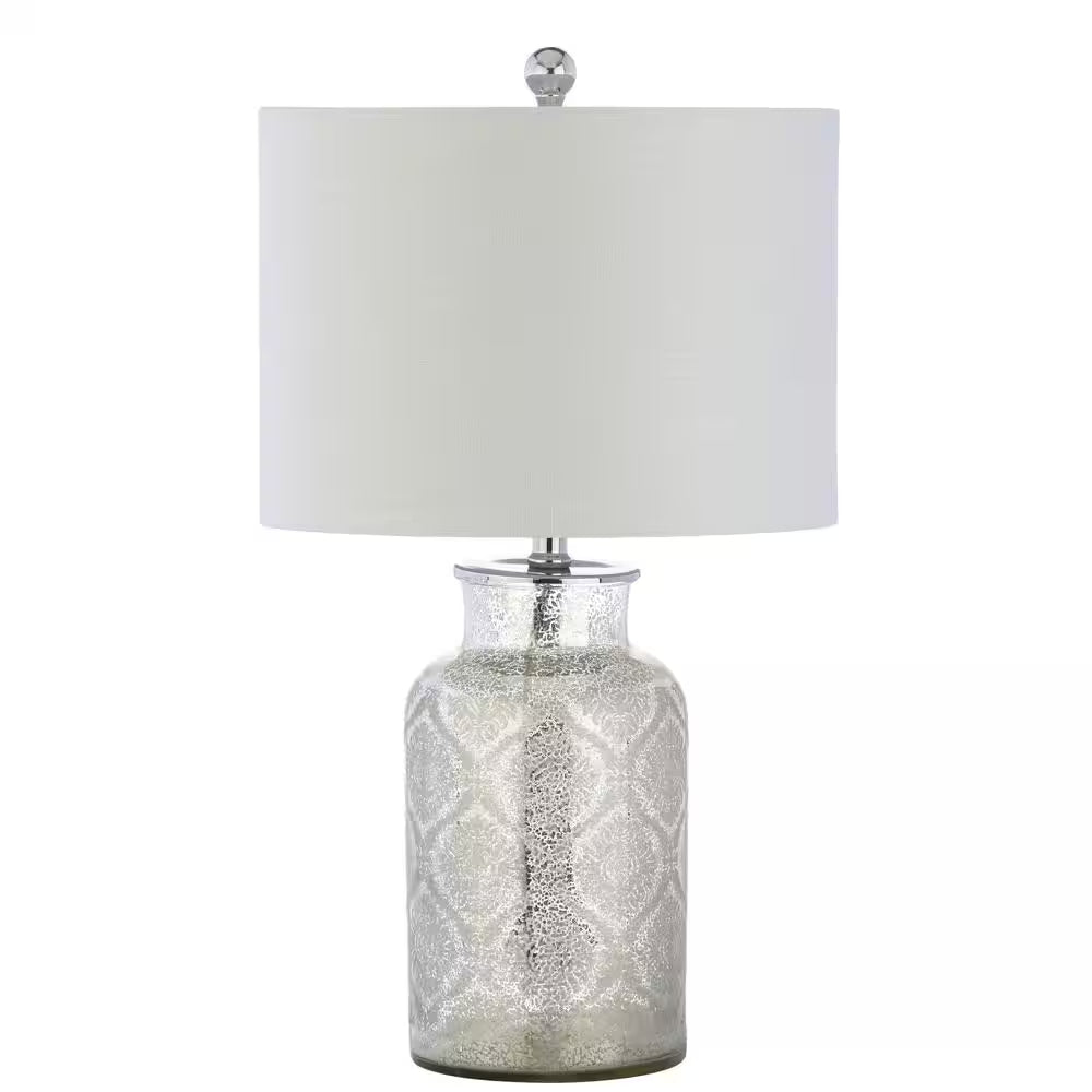Emilia 24.5 In. Mercury Silver Trellis Pattern Glass Table Lamp