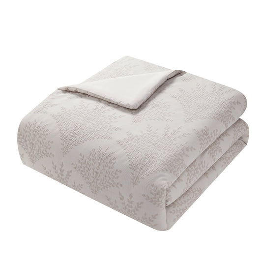 Sienna Leaf 3-Piece White Pepper Taupe Floral Comforter Set, Full/Queen