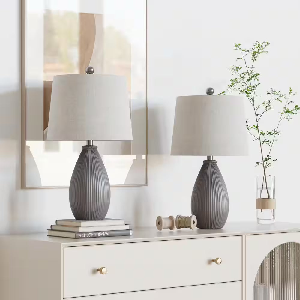 Sacramento 22.25 In. Gray Ceramic Dimmable Table Lamp with Teal