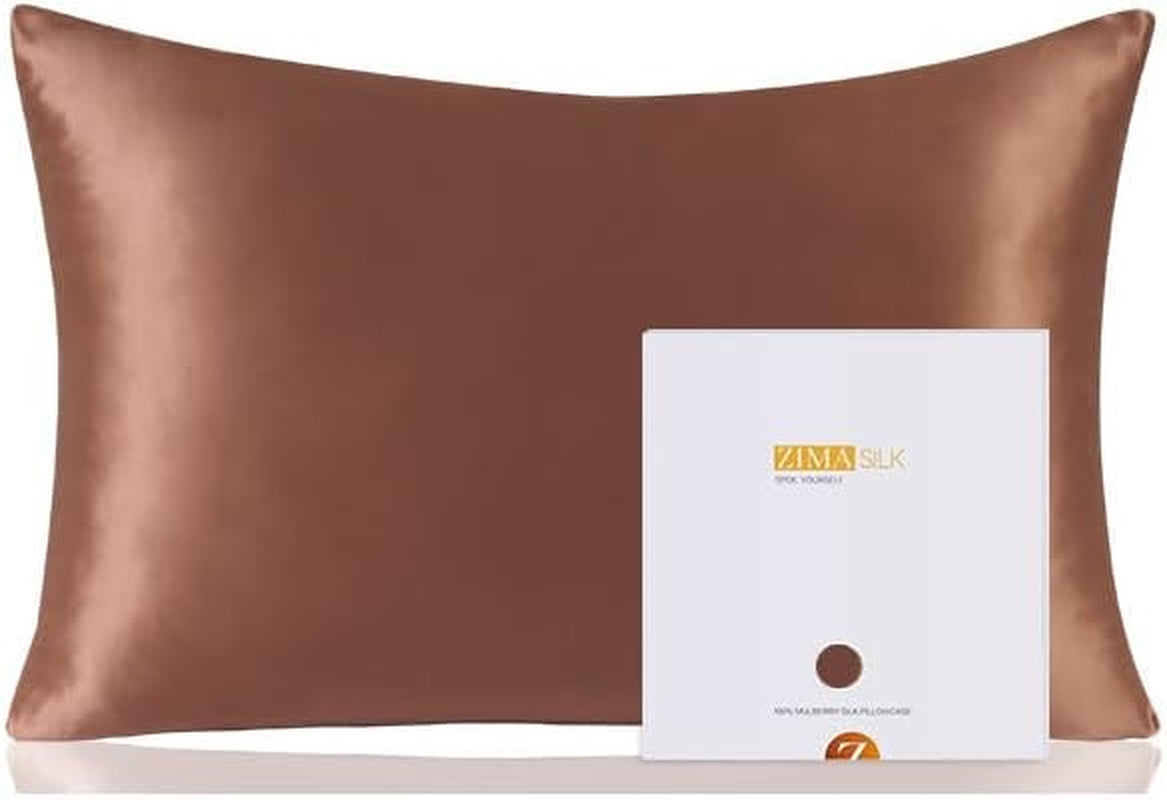 ZIMASILK 100% Pure Mulberry Silk Pillowcase for Hair and Skin Health, Soft and Smooth, Both Sides Premium Grade 6A Silk, 600 Thread Count, with Hidden Zipper, 1Pc (Queen 20''X30'', Taupe)