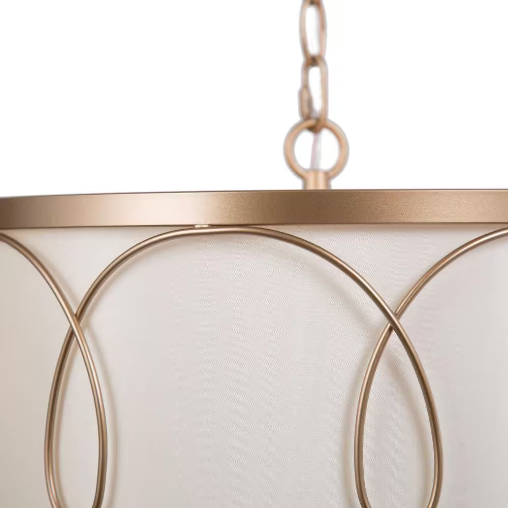 Modern Farmhouse Gold Pendant Light, 3-Light Transitional Drum Kitchen Chandelier with Fabric Shade for Dining Room