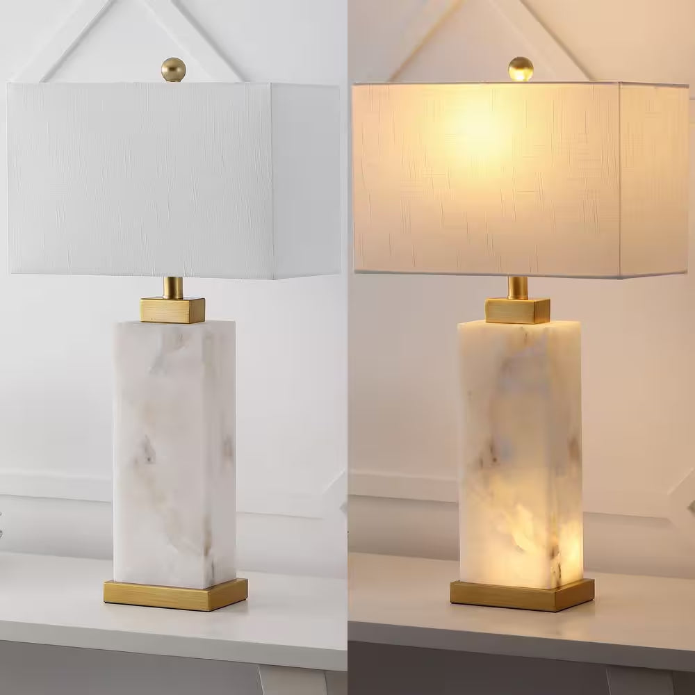 Elizabeth 27.5 In. Alabaster LED Table Lamp, White/Gold Leaf