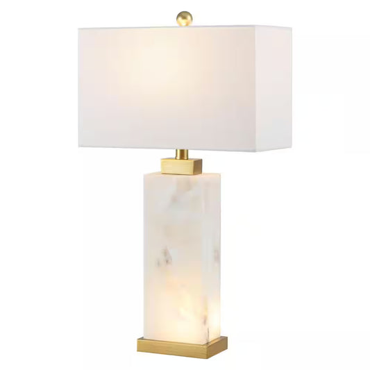 Elizabeth 27.5 In. Alabaster LED Table Lamp, White/Gold Leaf