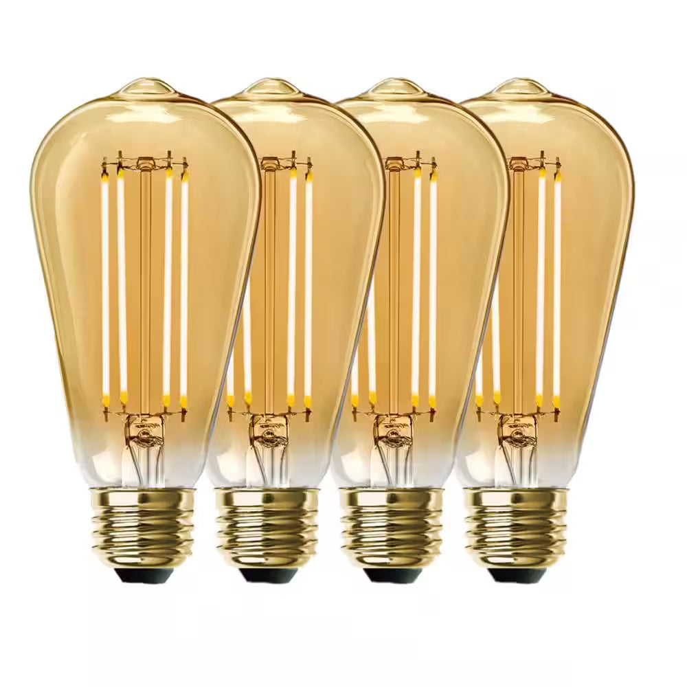 100-Watt Equivalent ST19 Dimmable Straight Filament Amber Glass Vintage Edison E26 LED Light Bulb, Warm White (4-Pack)