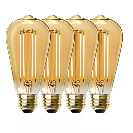 100-Watt Equivalent ST19 Dimmable Straight Filament Amber Glass Vintage Edison E26 LED Light Bulb, Warm White (4-Pack)