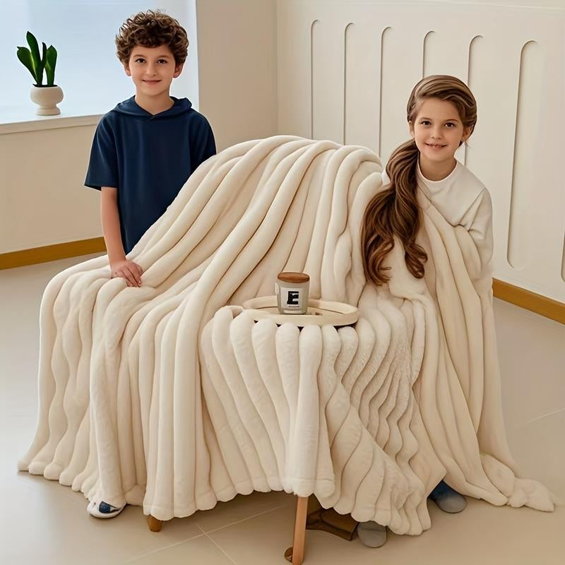 Luxury Cream Faux Rabbit Fur Sleep Blanket - Super Soft, Warm and Cozy, Extra Soft Cozy Baby Blanket for Sofa, Bed, Nursery - Ideal Seasonal Gift, Bed Blanket, Luxury Feeling Extra Soft Cozy Baby Blanket