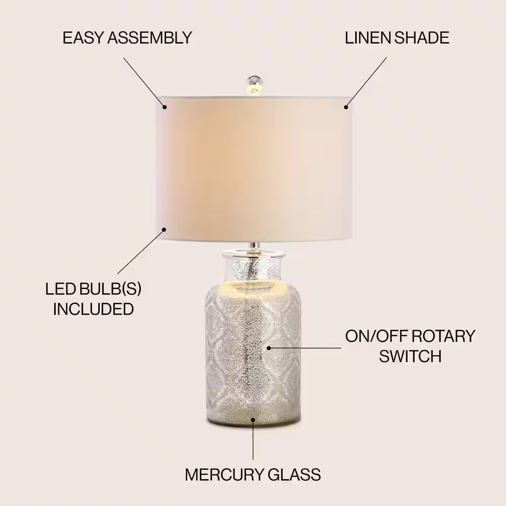 Emilia 24.5 In. Mercury Silver Trellis Pattern Glass Table Lamp