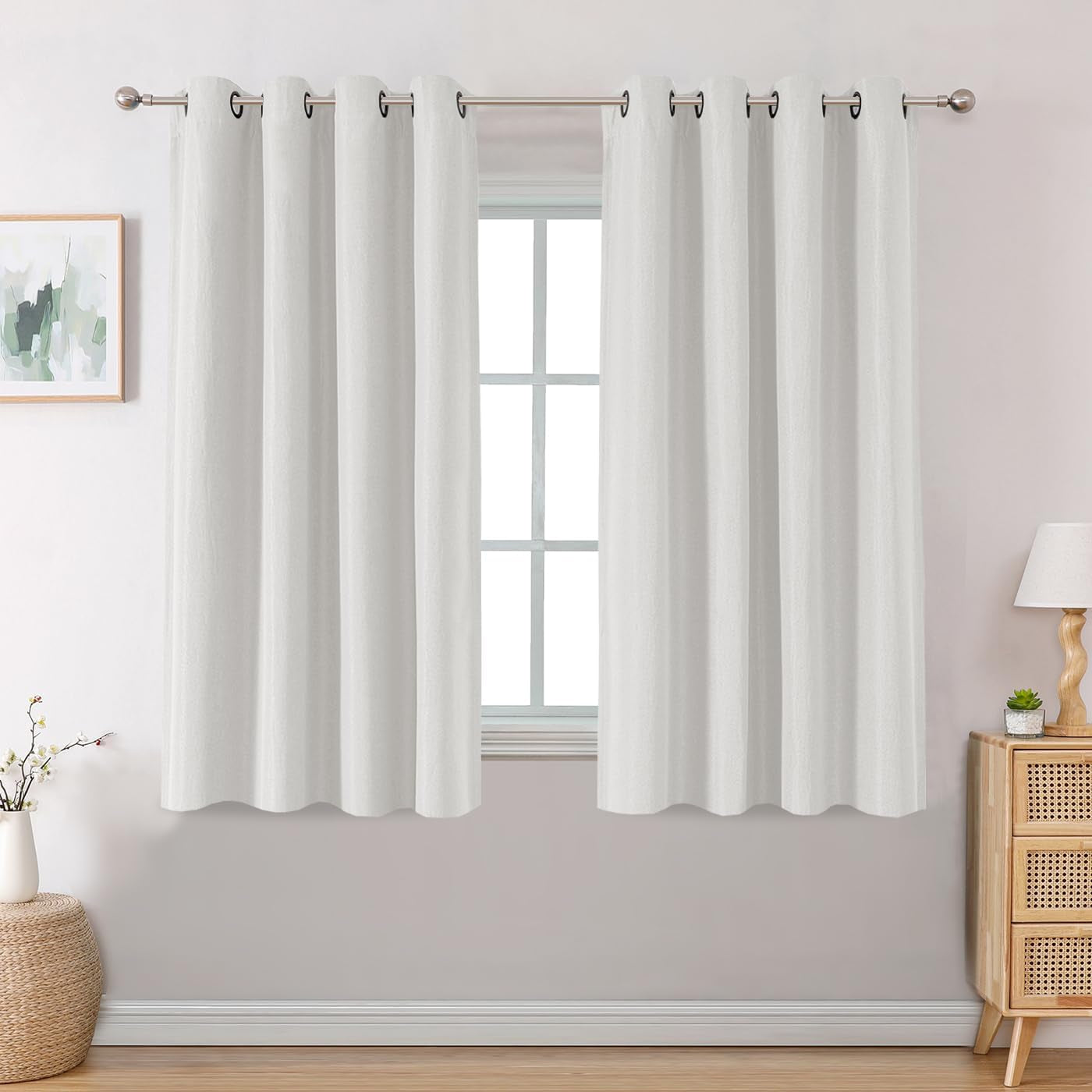 H.VERSAILTEX Linen Blackout Curtains 96 Inch Linen Textured Room Darkening Curtain for Bedroom Boho Rustic Farmhouse Decor Burlap Curtains Grommet Linen Curtain Drapes 2 Panels, Heather Light Taupe