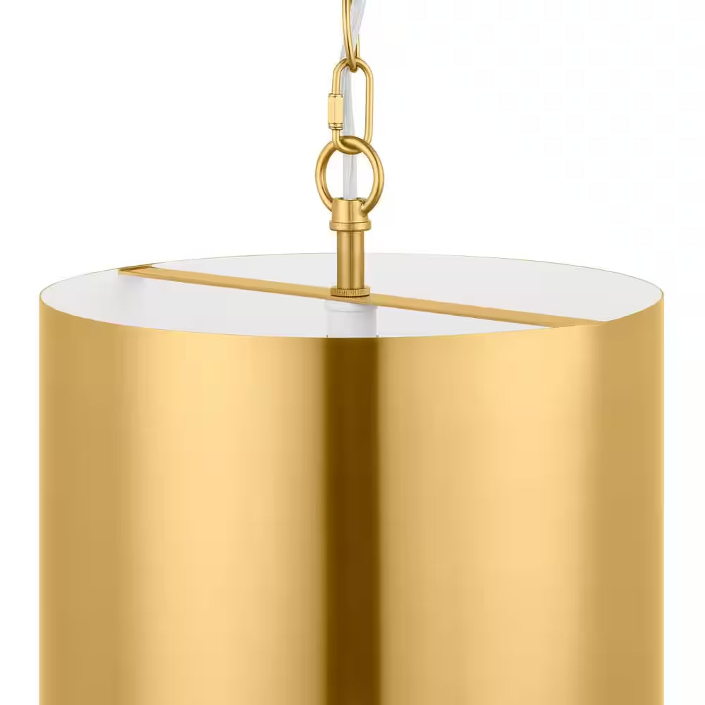 Bandeau 1-Light Aged Brass Finish Shaded Pendant Light with White inside Metal Shade