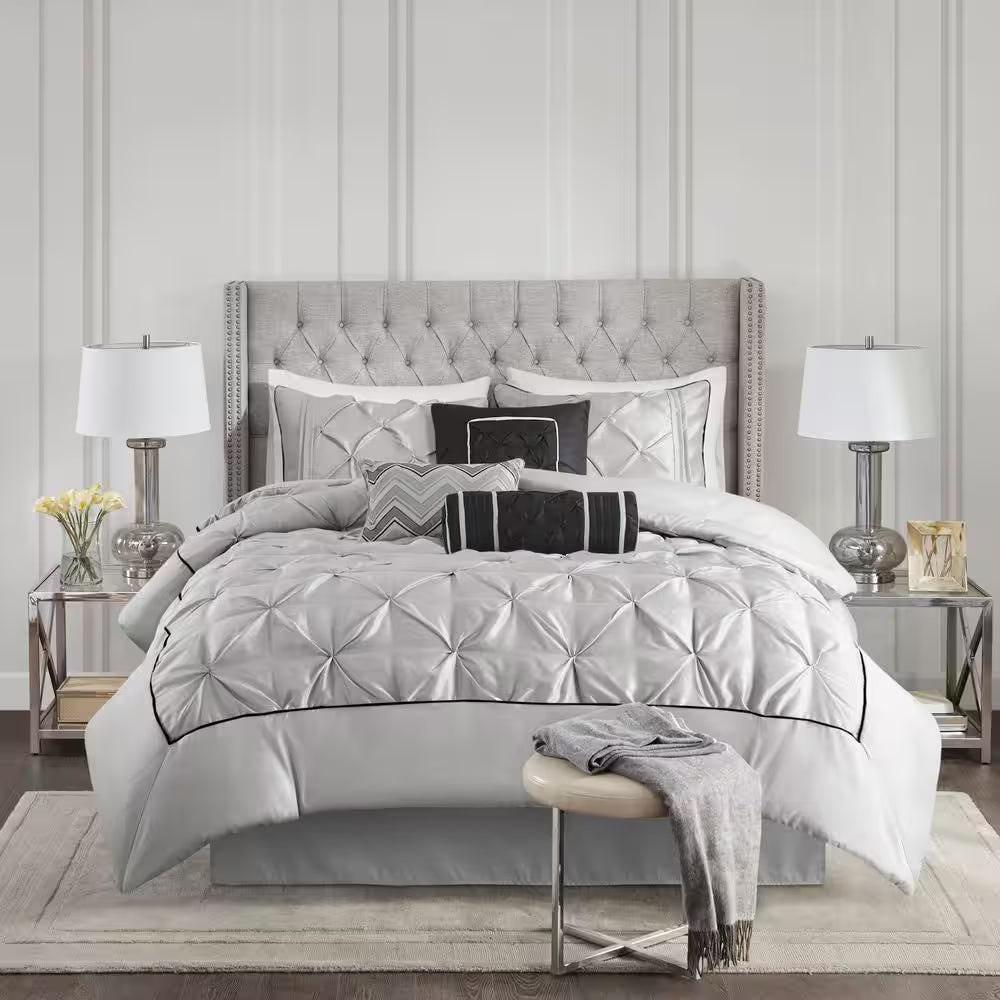 Vivian 7-Piece Grey Polyester Queen Tufted Comforter Set