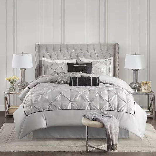 Vivian 7-Piece Grey Polyester Queen Tufted Comforter Set