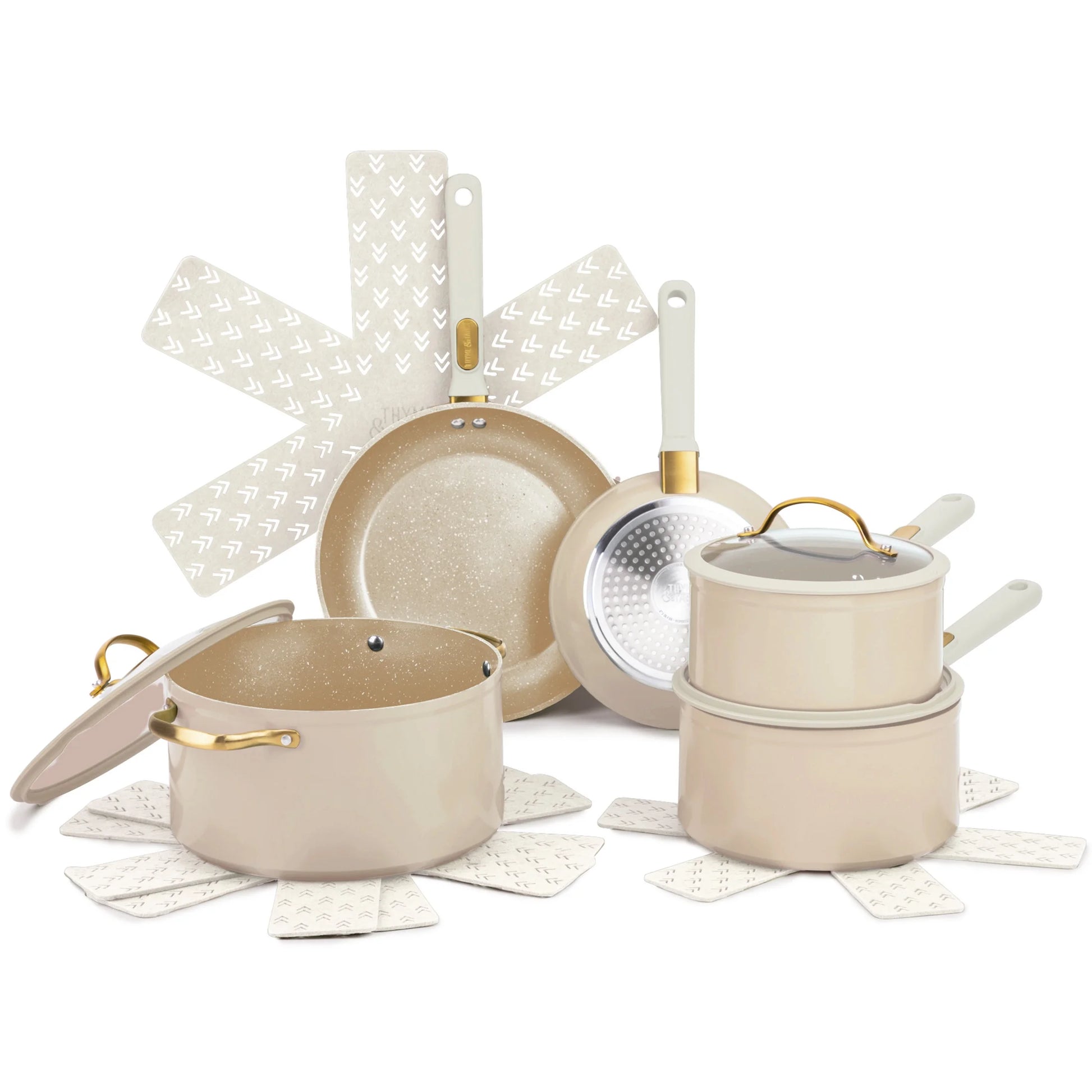 Granite 12-Piece Cookware Set Non-Stick - Taupe & Gold