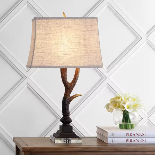 Antler 29.5 In. Rustic Resin/Crystal LED Table Lamp, Brown/Clear