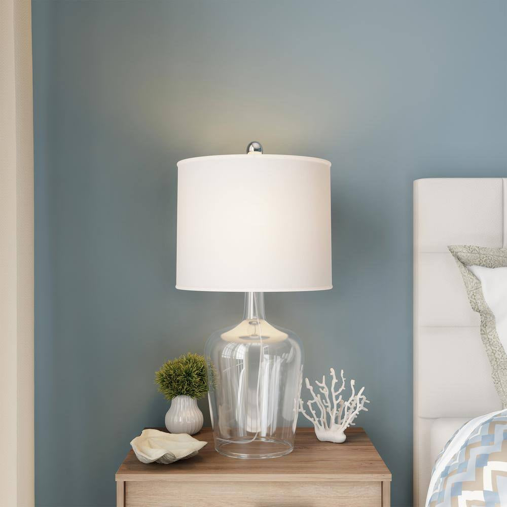 26 In. Glass Cloche Table Lamps, Set of 2 Modern Farmhouse Accent Lights with Ivory Shades White/Clear
