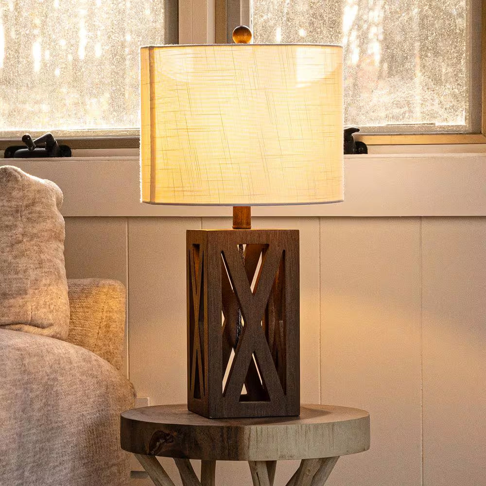Stewart 21.5 In. Brown Wood LED Table Lamp