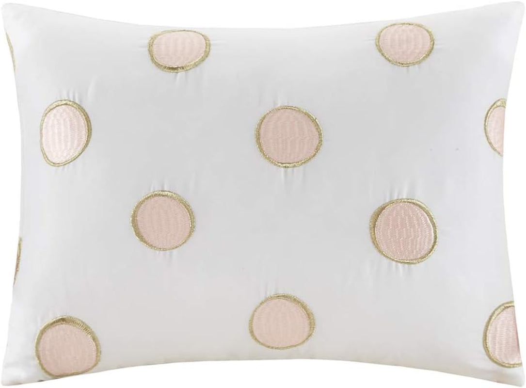 Lorna Complete Bed in a Bag Trendy Metallic Mermaid Scale Scallop Print Comforter with Polka Dots Sheet Set, Teen Bedding for Girls Bedroom, Twin, Blush 6 Piece