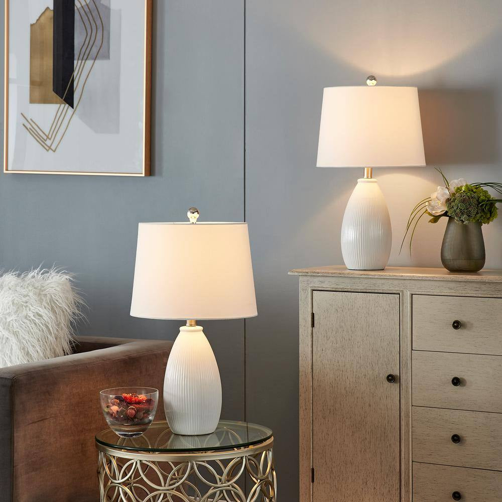 Sacramento 22 .25 In. White Ceramic Dimmable Table Lamp with White Shade (Set of 2)