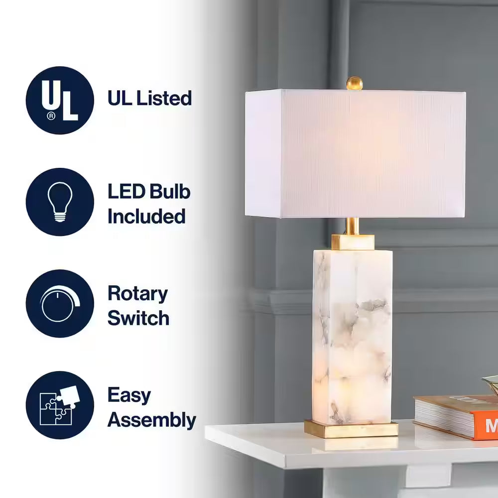 Elizabeth 27.5 In. Alabaster LED Table Lamp, White/Gold Leaf