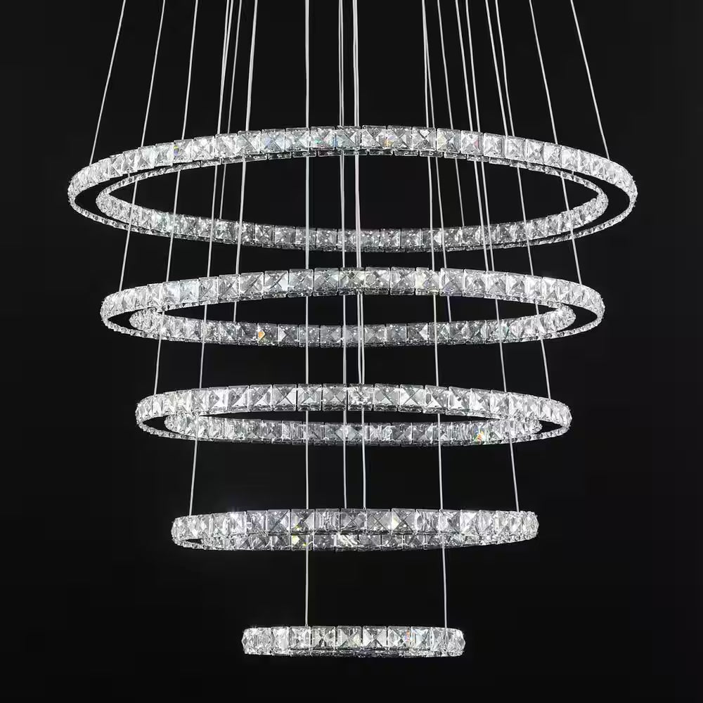 Jefferson 5-Light Clear/Chrome Unique Integrated LED Chandelier with Crystal Accents
