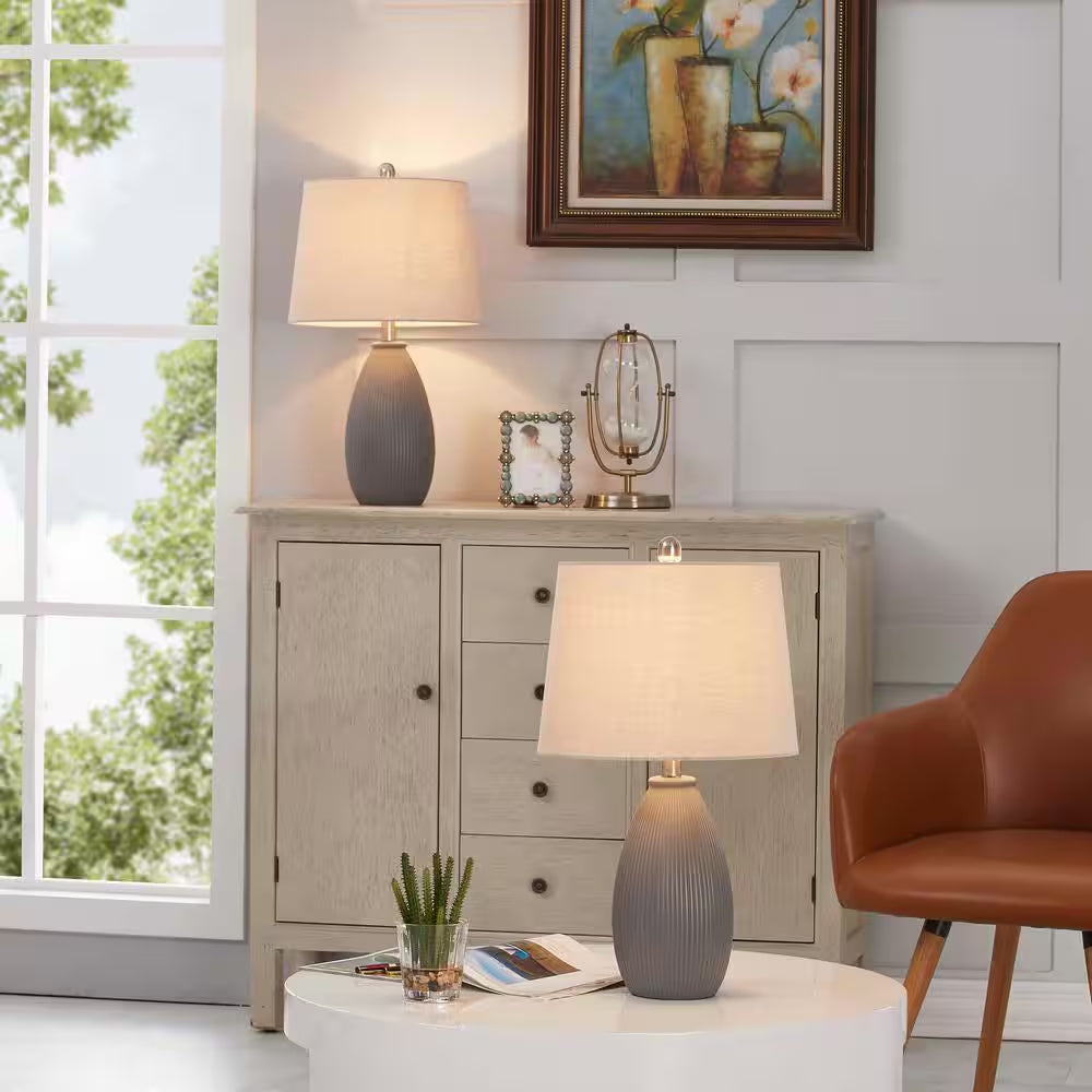 Sacramento 22.25 In. Gray Ceramic Dimmable Table Lamp with Teal