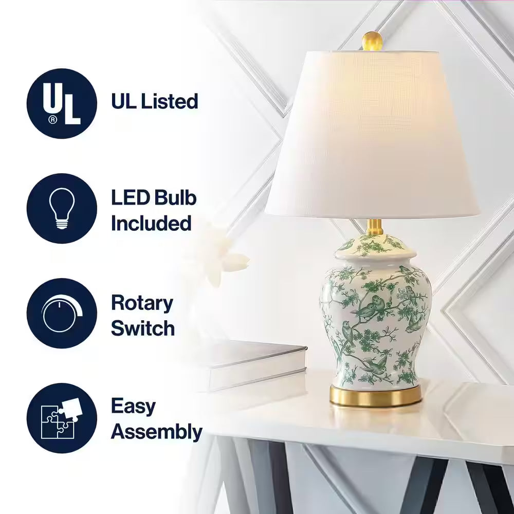 Penelope 22 In. Green/White Chinoiserie Classic LED Table Lamp
