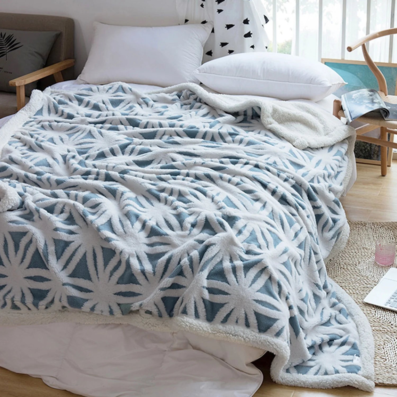 Sherpa Fleece Blanket Soft Plush Throw Blanket Dual Sided Cozy Blankets for Bed Couch Sofa(Light Blue,51"X63")