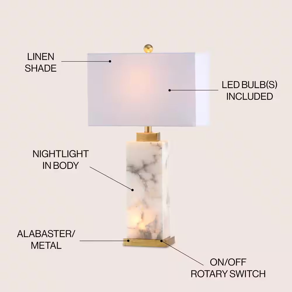 Elizabeth 27.5 In. Alabaster LED Table Lamp, White/Gold Leaf