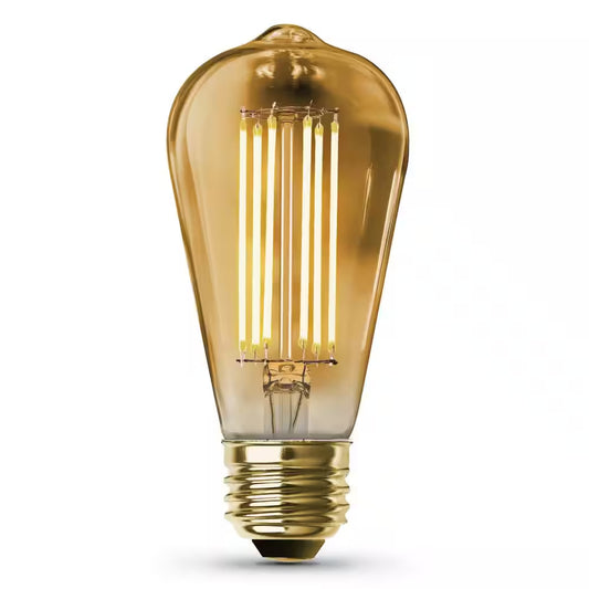 100-Watt Equivalent ST19 Dimmable Straight Filament Amber Glass E26 Vintage Edison LED Light Bulb, Warm White 3000K
