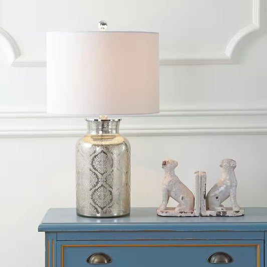 Emilia 24.5 In. Mercury Silver Trellis Pattern Glass Table Lamp
