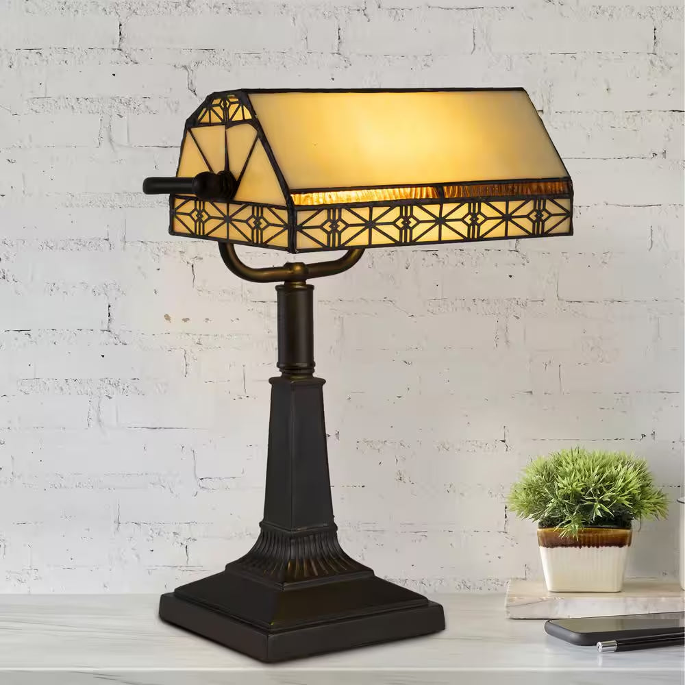 16 In. Bronze Tiffany Style LED Bankers Lamp