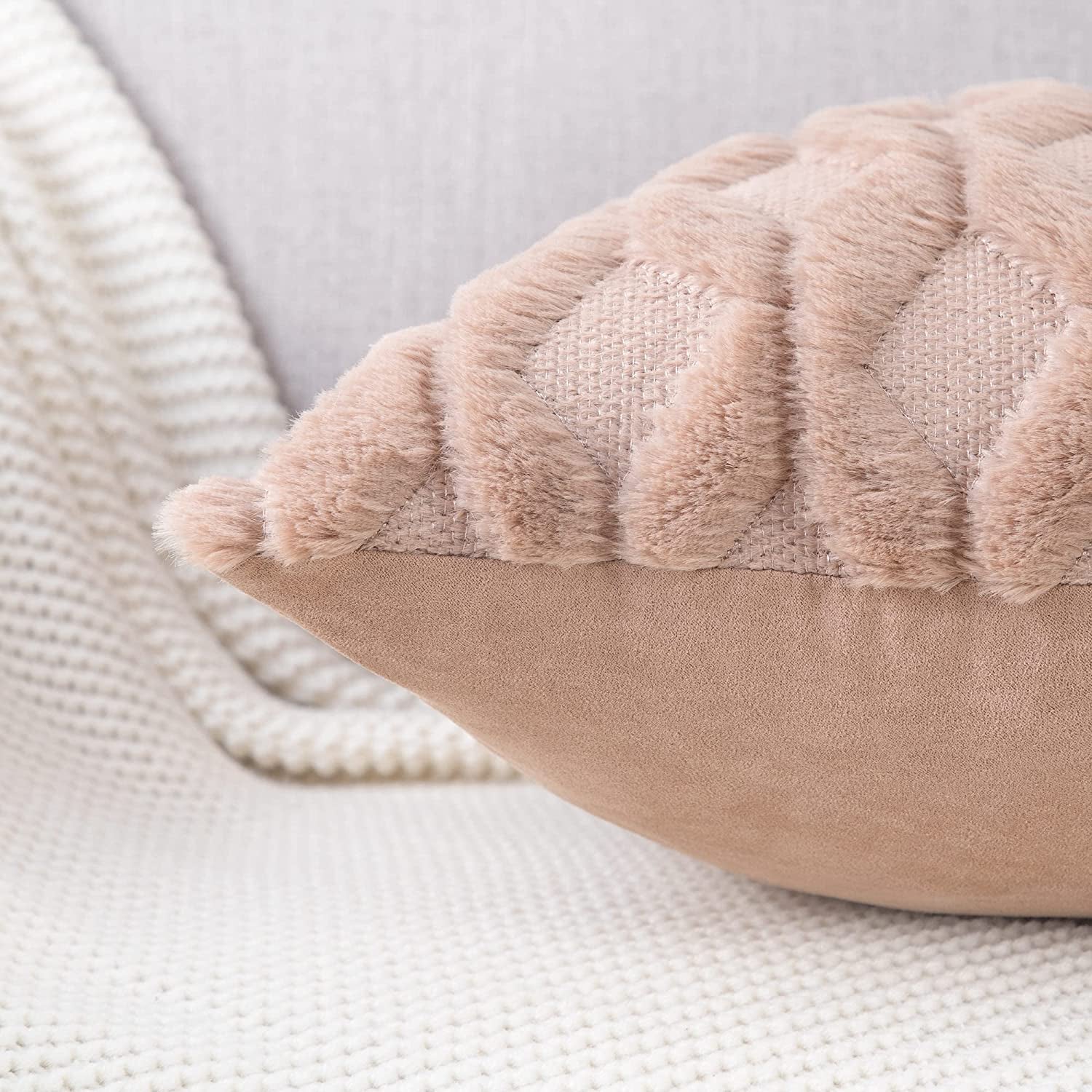 MADIZZ Set of 2 Soft Plush Short Wool Velvet Decorative Throw Pillow Covers 12X20 Inch Light Brown Rectangular Luxury Style Cushion Cases Pillow Shell for Sofa Bedroom