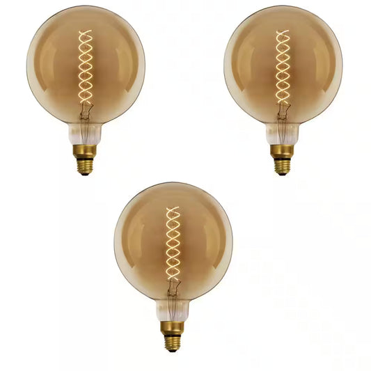 60W Equivalent G63 Dimmable Spiral Filament Oversized Amber Glass E26 Vintage Edison LED Light Bulb, Warm White (3-Pack)